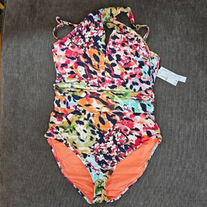 Bleu by Rod Beattie 2024 Party Animal Ruched keyhole One-Piece Swimsuit Size 8